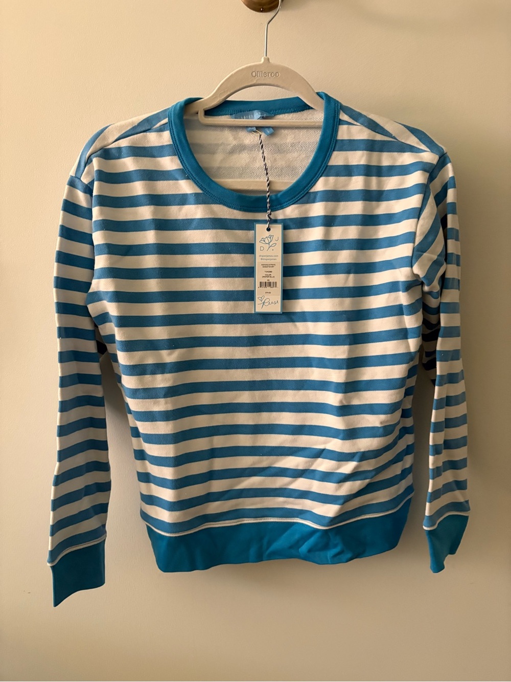 Draper James Blue and White Striped Crewneck Sweater